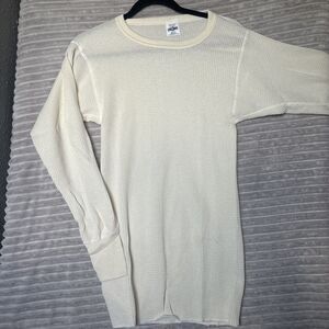 Vtg Long Johns Cream long sleeve waffle knit thermal shirt Medium Made in USA